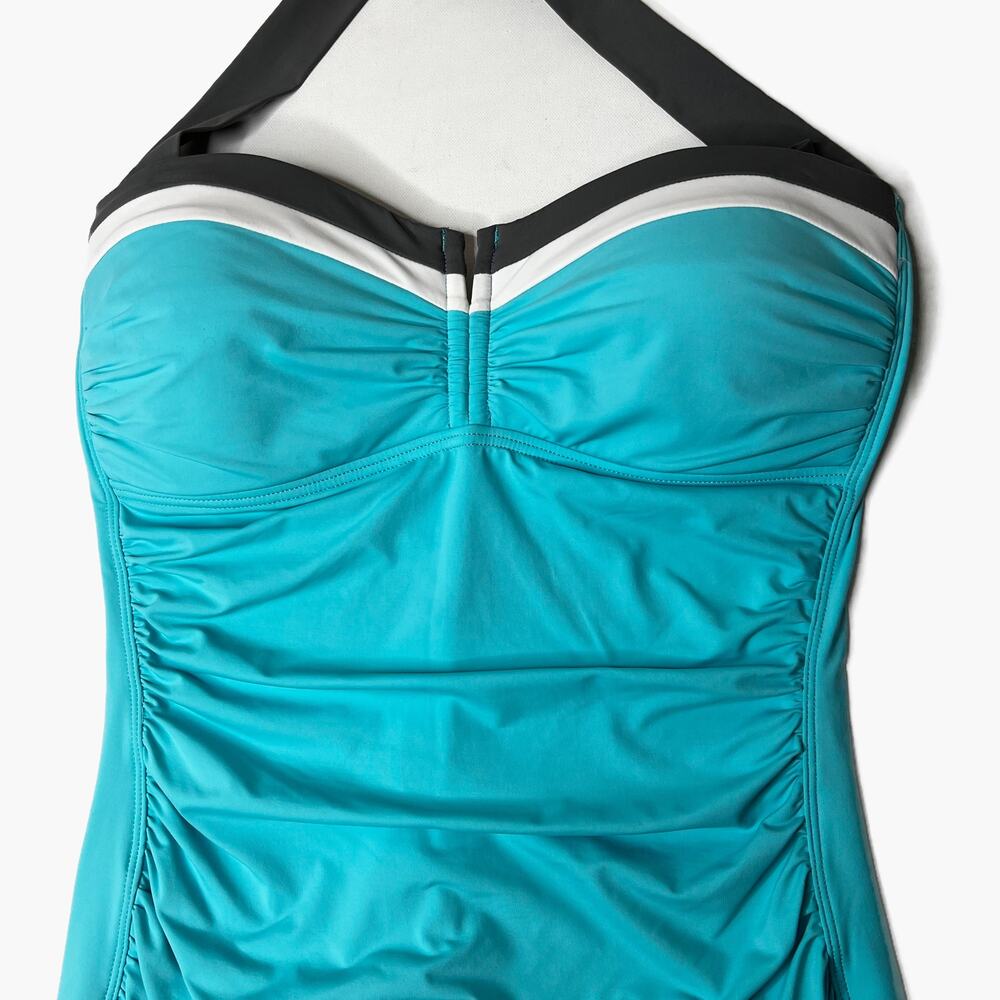 Tommy Bahama Halter One-Piece Shirred Swimsuit Capri Blue/Deck Gray size 10 - Picture 5 of 9